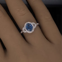 Load image into Gallery viewer, Oval Blue Sapphire and Diamond Halo Ring 14K White Gold
