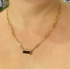 Wayzata Jewelers Garnet Bezel Pendant in 14K Yellow Gold