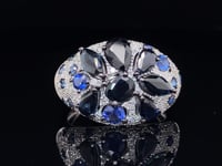 Load and play video in Gallery viewer, Sapphire and Diamond Cocktail Ring in 14K White Gold
