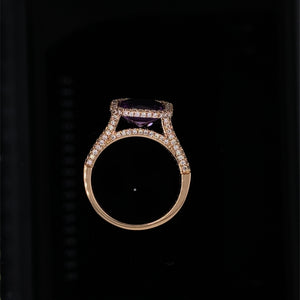 Amethyst and Diamond Halo Ring in 14K Rose Gold
