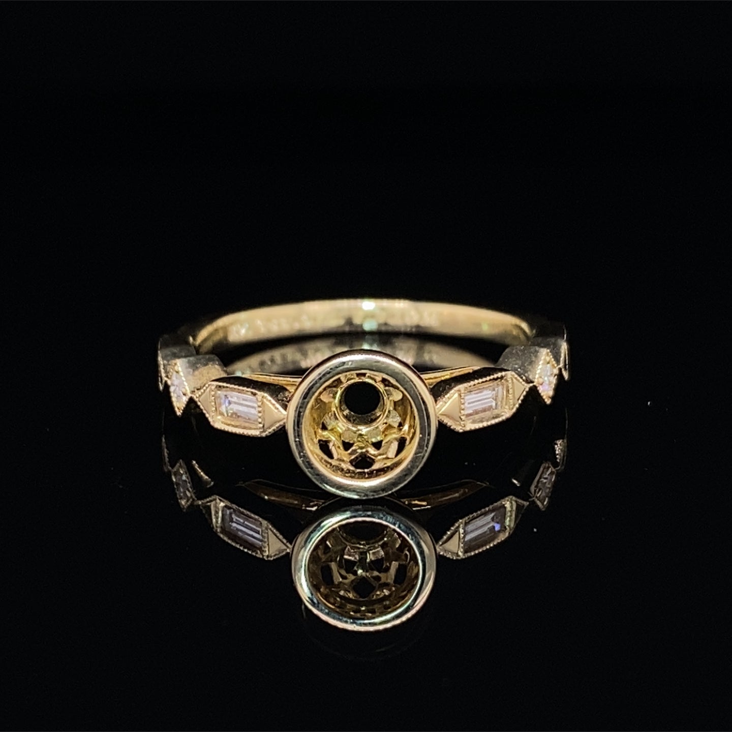 Round Bezel and Diamond Engagement Ring Setting 14K Yellow Gold