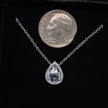 Load image into Gallery viewer, Blue Topaz Diamond Halo Pendant Necklace 14K White Gold
