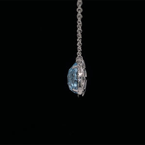 Blue Topaz Diamond Halo Pendant Necklace 14K White Gold