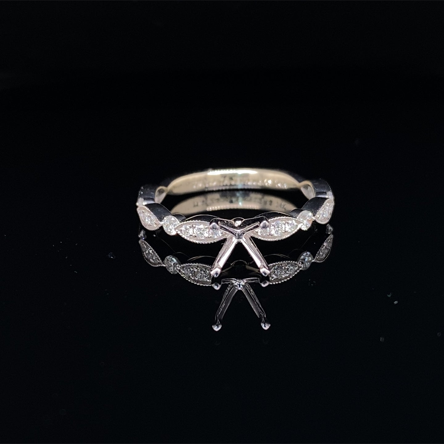 4-Prong Diamond Detailed Engagement Ring Setting 14K White Gold