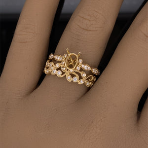 14K Yellow Gold Detailed Band with Diamonds