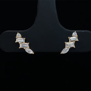 Diamond Feather Stud Earrings 14K Yellow Gold