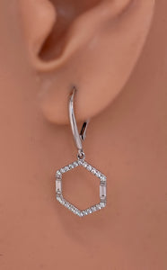 Diamond Hexagon Dangle Earrings 14K White Gold