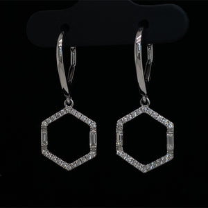 Diamond Hexagon Dangle Earrings 14K White Gold