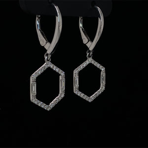 Diamond Hexagon Dangle Earrings 14K White Gold