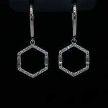 Load image into Gallery viewer, Diamond Hexagon Dangle Earrings 14K White Gold
