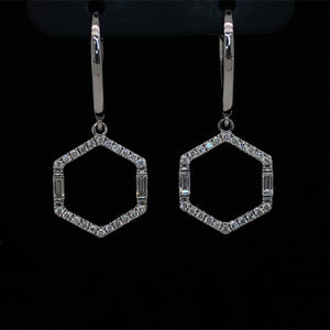 Diamond Hexagon Dangle Earrings 14K White Gold