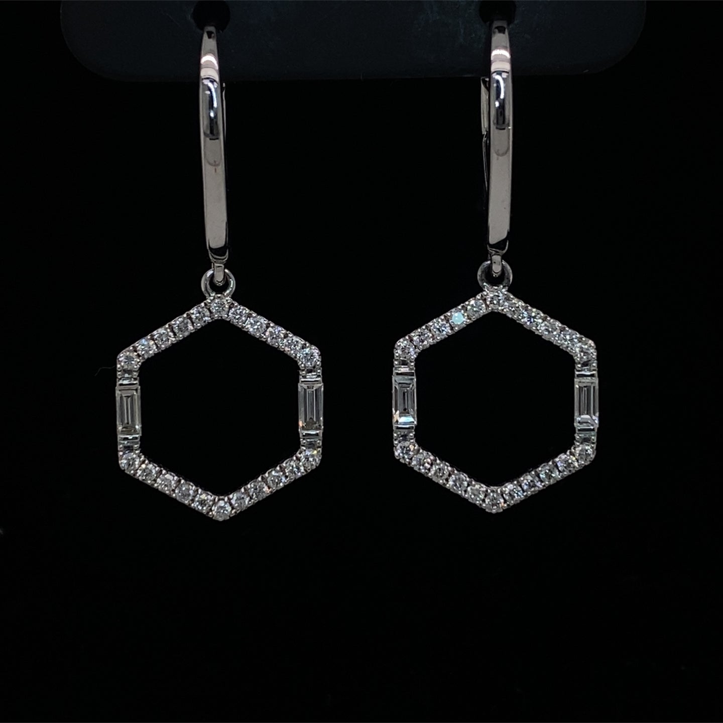 Diamond Hexagon Dangle Earrings 14K White Gold