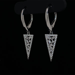 Diamond Triangle Dangle Earrings 14K White Gold