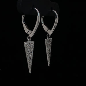 Diamond Triangle Dangle Earrings 14K White Gold