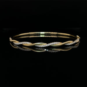 Diamond Twist Hinged Bangle Bracelet 14K Yellow Gold