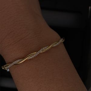 Diamond Twist Hinged Bangle Bracelet 14K Yellow Gold