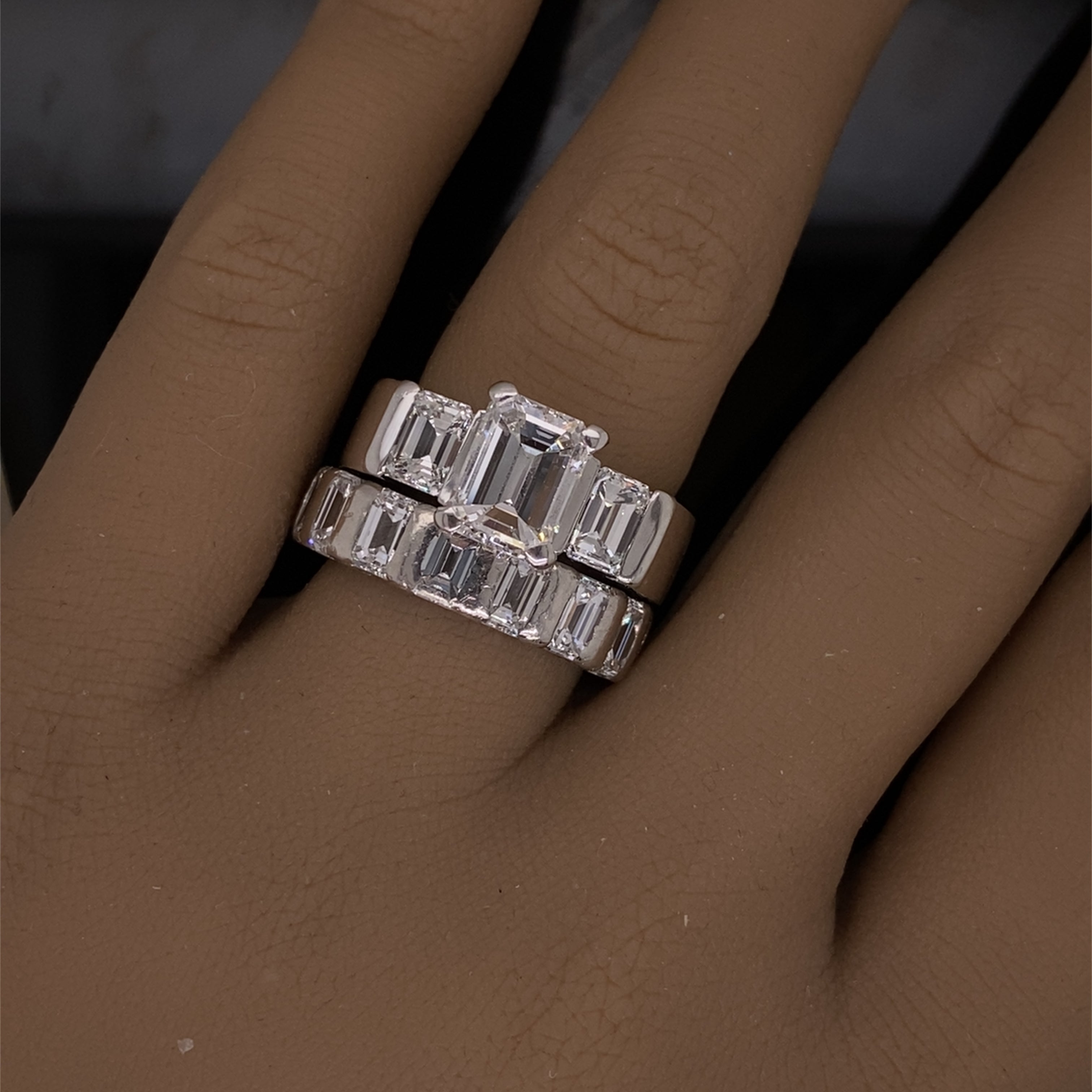 Emerald cut diamond ring with band Clearance
