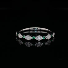 Load image into Gallery viewer, Emerald and Diamond Band in 14K White Gold
