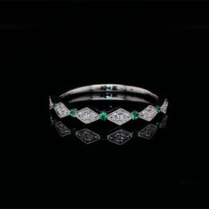 Emerald and Diamond Band in 14K White Gold