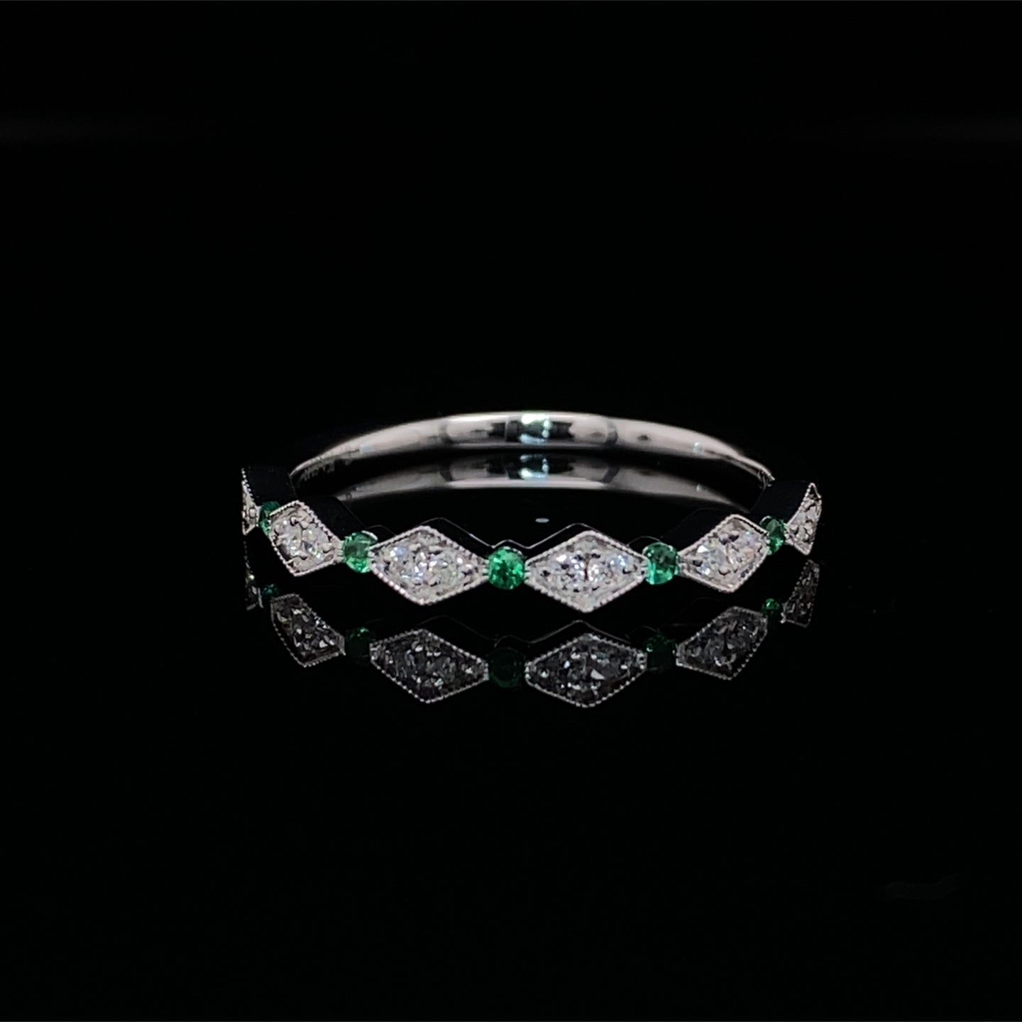 Emerald and Diamond Band in 14K White Gold
