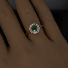 Load image into Gallery viewer, Emerald and Diamond Halo Ring in 14K Yellow Gold
