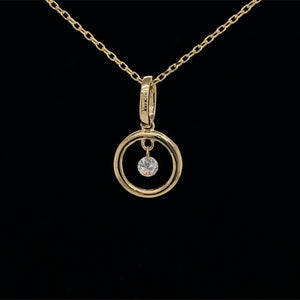 Floating Diamond Circle Pendant Necklace 14K Yellow Gold