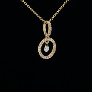 Floating Diamond Circle Pendant Necklace 14K Yellow Gold