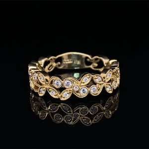 14K Yellow Gold Detailed Band with Diamonds