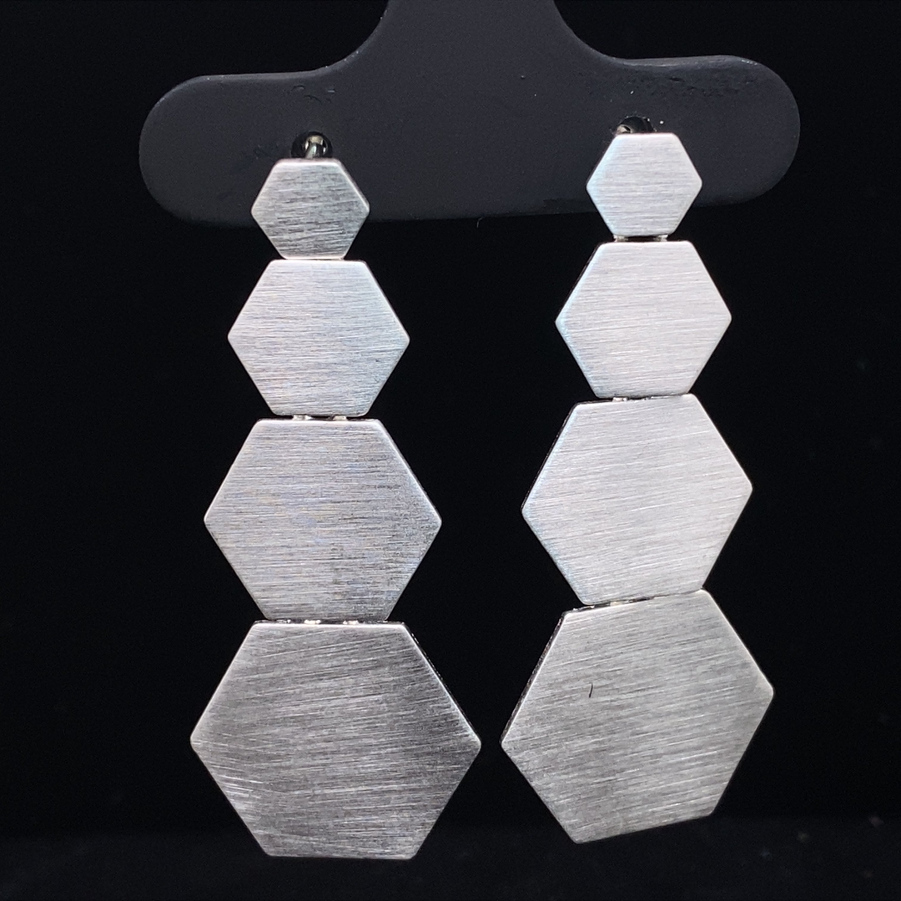 Hexagon silver store earrings