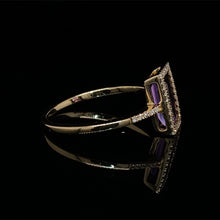 Load image into Gallery viewer, Amethyst and Diamond Halo Ring in 14K Yellow Gold

