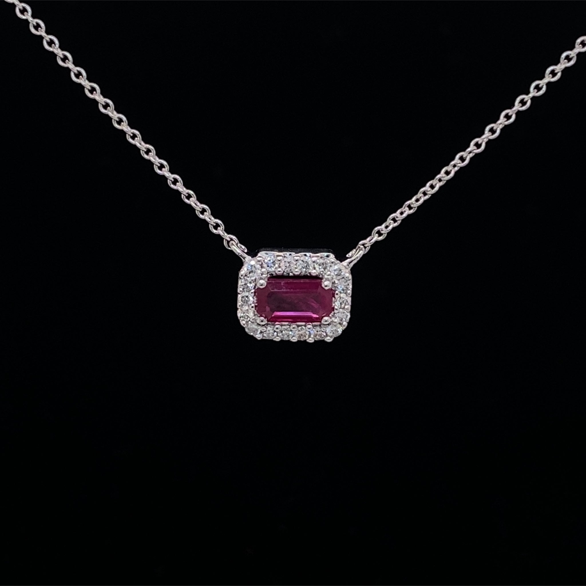 Vintage Style Oval Ruby Necklace Rose Gold Halo Diamond Pendant Chain | La  More Design