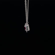 Load image into Gallery viewer, Diamond Halo Emerald-Cut Ruby Pendant Necklace 14K White Gold
