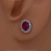 Load image into Gallery viewer, Ruby and Diamond Halo Earrings in 14K White Gold
