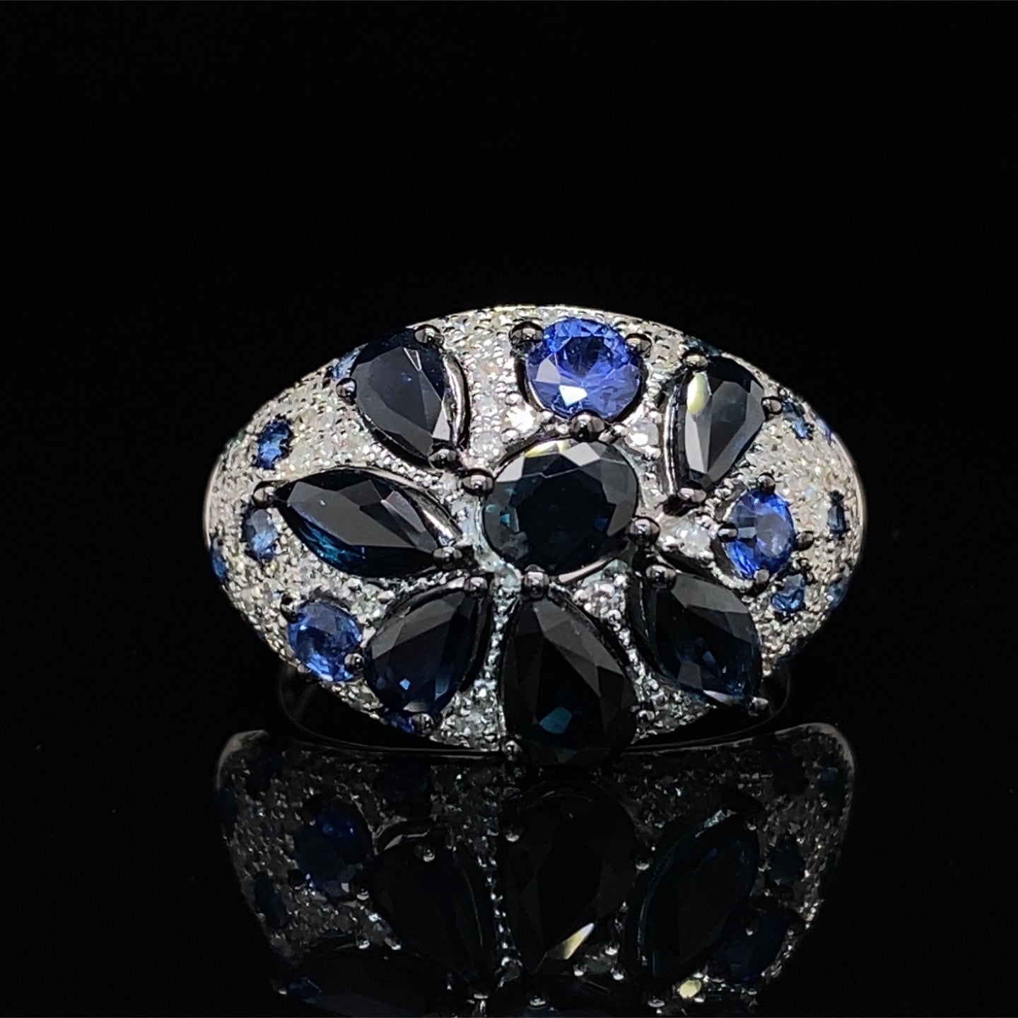 Sapphire and Diamond Cocktail Ring in 14K White Gold