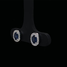 Load image into Gallery viewer, Sapphire and Diamond Halo Earring in 14K White Gold
