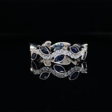 Load image into Gallery viewer, Sapphire and Diamond Leaf Ring in 14K White Gold

