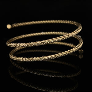 Woven 14K Yellow Gold and Diamond Wrap Bangle Bracelet