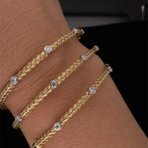 Woven 14K Yellow Gold and Diamond Wrap Bangle Bracelet
